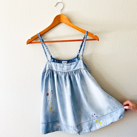 Paint splattered light blue long tank top - Picture 1 of 7